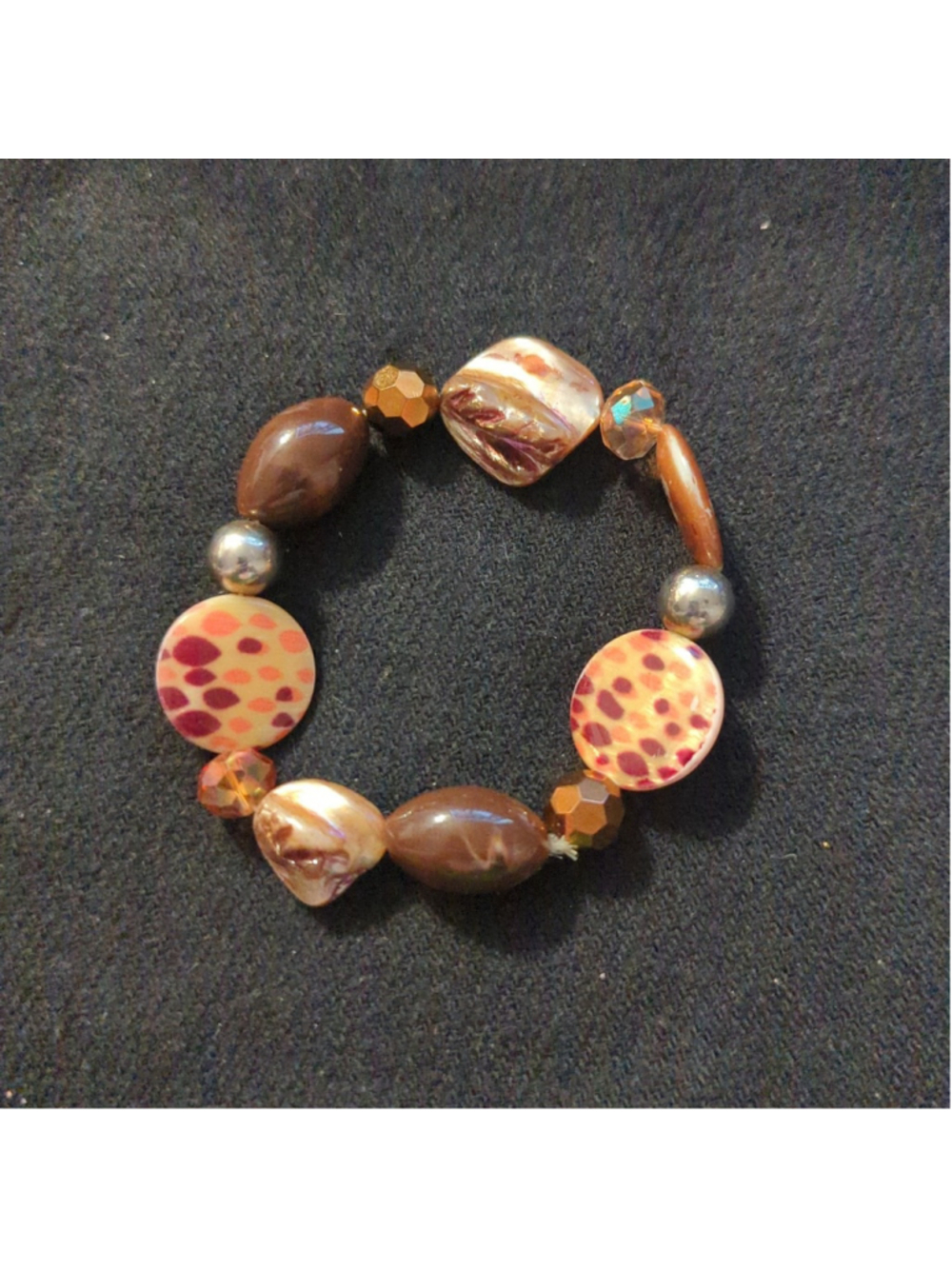 Brown and Orange Beaded Blister Pearl Stretchy Elastic Statement Bracelet